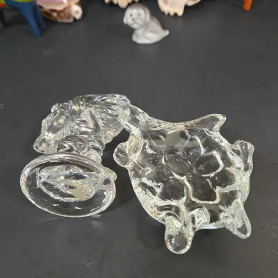 LOT 85: Ornate Wall Mirror, Handmade Hanging Ornament, Clear Glass Dragon & Turtle, Miniature Ceramic Dog, 2 Traditional Wooden Dala...