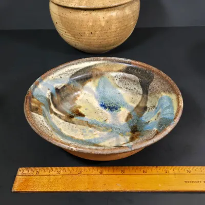 LOT 92: Home Decor Including Botanical Print Signed by Artist C. L. Britzke-Neil, Hand-crafted Stoneware Bowls, Pitcher, & Lidded...