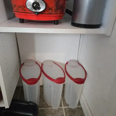 LOT 87: Kitchen Closet Lot/ Vintage Bright Orange Rival Crock-Pot 5 Qt Slow Cooker, Teapot, Cereal Keepers, Hamilton Beach Countertop...