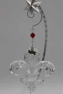 Waterford Crystal Fleur-de-Lis Ornament with Waterford Star Display Stand