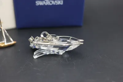 Swarovski Crystal Memories Sailboat & Power Boat Figurines with Boxes