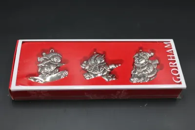 Gorham Nickel-Plated Snowmen Christmas Ornaments – Set of 3 with Box