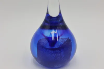 Hand-Blown Cobalt Blue & Clear Art Glass Teardrop Sculpture