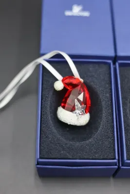 Pair of Swarovski Crystal Santa’s Hat Christmas Ornaments with Boxes