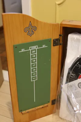 New Orleans Saints NFL Wood Dartboard Cabinet Set