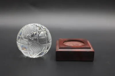 Waterford Crystal World Globe Paperweight on Wood Base
