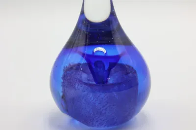 Hand-Blown Cobalt Blue & Clear Art Glass Teardrop Sculpture