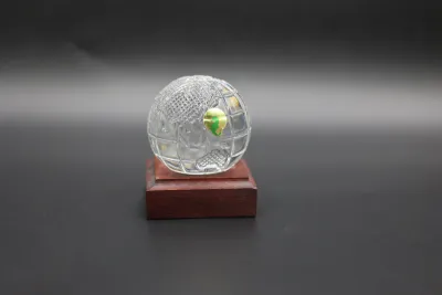 Waterford Crystal World Globe Paperweight on Wood Base