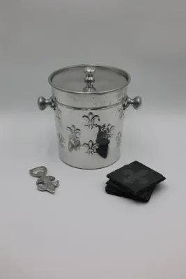 Fleur-de-Lis Ice Bucket, Slate Coasters & Bottle Opener