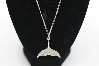 Sterling Silver Whale Tail Pendant Necklace with Green Inlay