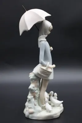 Lladró Girl with Umbrella & Geese Porcelain Figurine