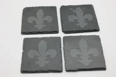 Fleur-de-Lis Ice Bucket, Slate Coasters & Bottle Opener