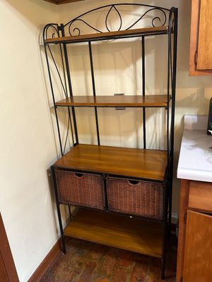 Iron & Wood Baker’s Rack with Woven Basket Drawers
