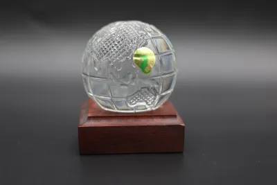 Waterford Crystal World Globe Paperweight on Wood Base