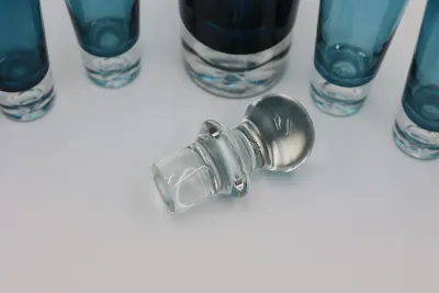 Block Crystal Blue Decanter & 6 Cordial Glasses