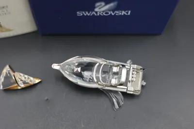 Swarovski Crystal Memories Sailboat & Power Boat Figurines with Boxes