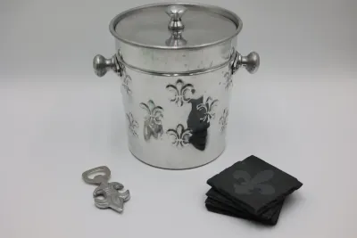 Fleur-de-Lis Ice Bucket, Slate Coasters & Bottle Opener
