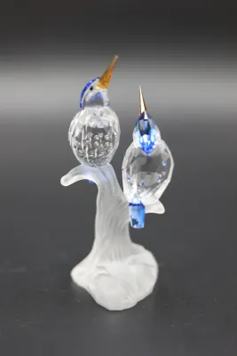 Swarovski Crystal Malachite Kingfishers on Frosted Branch