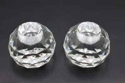 Pair of Swarovski Faceted Crystal Globe Taper Candle Holders