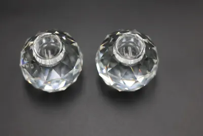 Pair of Swarovski Faceted Crystal Globe Taper Candle Holders