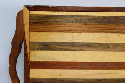 Handcrafted Mixed-Wood Serving Tray with Handles