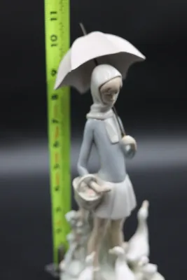 Lladró Girl with Umbrella & Geese Porcelain Figurine