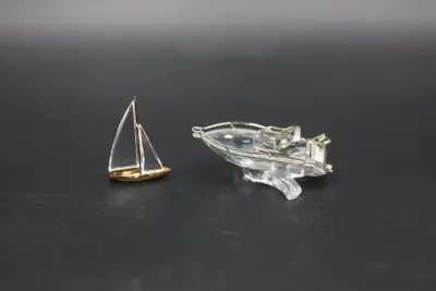 Swarovski Crystal Memories Sailboat & Power Boat Figurines with Boxes