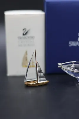 Swarovski Crystal Memories Sailboat & Power Boat Figurines with Boxes