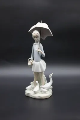 Lladró Girl with Umbrella & Geese Porcelain Figurine