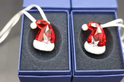 Pair of Swarovski Crystal Santa’s Hat Christmas Ornaments with Boxes