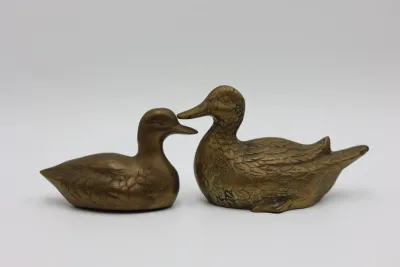 Pair of Vintage Korean Brass Duck Figurines