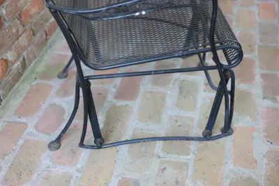 Pair of Vintage Wrought Iron Mesh Patio Glider Chairs