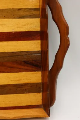 Handcrafted Mixed-Wood Serving Tray with Handles