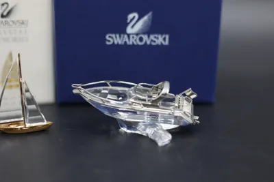 Swarovski Crystal Memories Sailboat & Power Boat Figurines with Boxes