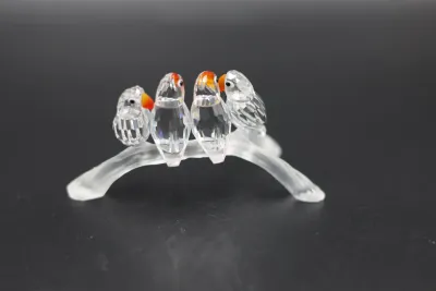 Swarovski Crystal Baby Lovebirds Four Parrots on Branch – Retired