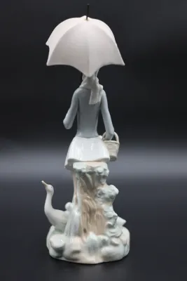 Lladró Girl with Umbrella & Geese Porcelain Figurine