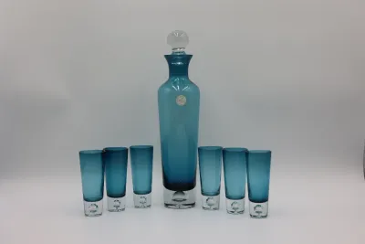 Block Crystal Blue Decanter & 6 Cordial Glasses