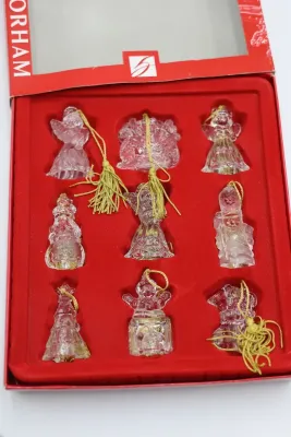 Gorham Crystal Christmas Ornaments – Set of 9 with Original Box