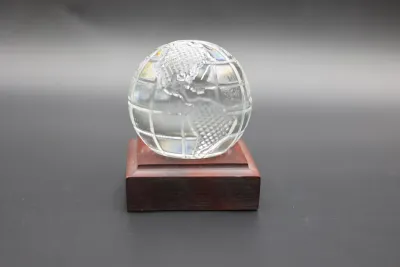 Waterford Crystal World Globe Paperweight on Wood Base
