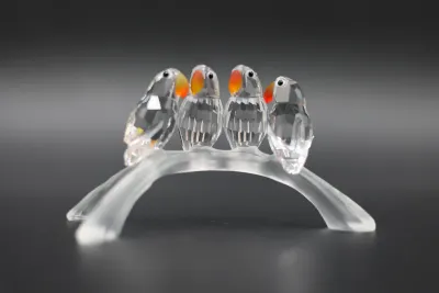 Swarovski Crystal Baby Lovebirds Four Parrots on Branch – Retired
