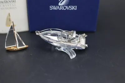 Swarovski Crystal Memories Sailboat & Power Boat Figurines with Boxes