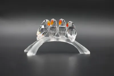Swarovski Crystal Baby Lovebirds Four Parrots on Branch – Retired