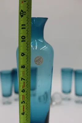 Block Crystal Blue Decanter & 6 Cordial Glasses