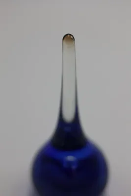 Hand-Blown Cobalt Blue & Clear Art Glass Teardrop Sculpture