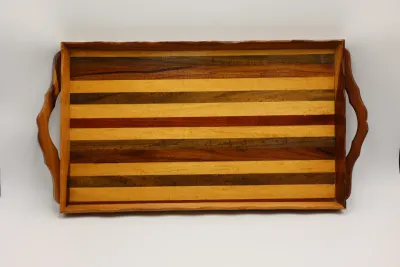 Handcrafted Mixed-Wood Serving Tray with Handles