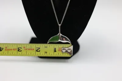 Sterling Silver Whale Tail Pendant Necklace with Green Inlay