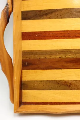 Handcrafted Mixed-Wood Serving Tray with Handles