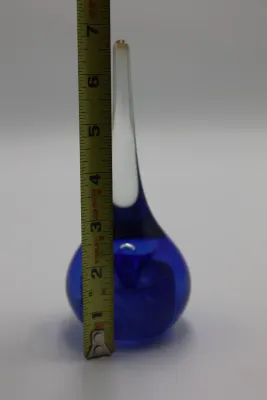 Hand-Blown Cobalt Blue & Clear Art Glass Teardrop Sculpture