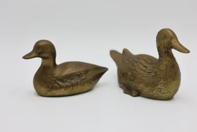 Pair of Vintage Korean Brass Duck Figurines