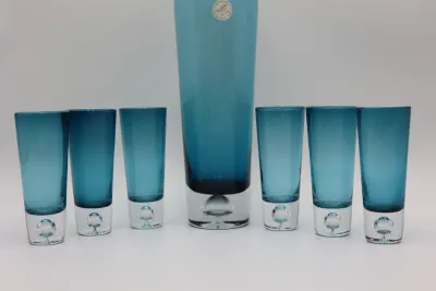 Block Crystal Blue Decanter & 6 Cordial Glasses